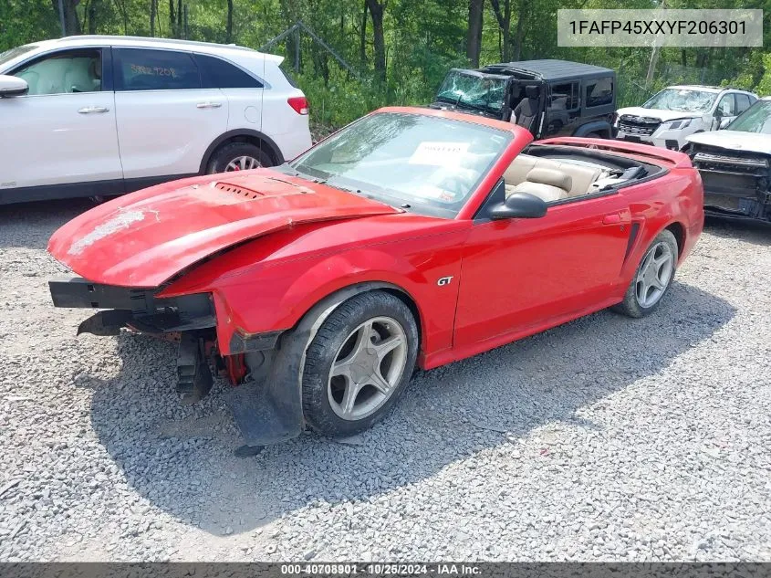 2000 Ford Mustang Gt VIN: 1FAFP45XXYF206301 Lot: 40708901