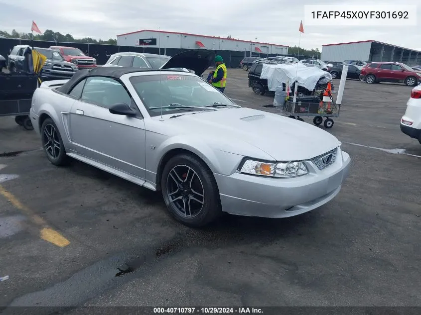 2000 Ford Mustang Gt VIN: 1FAFP45X0YF301692 Lot: 40710797