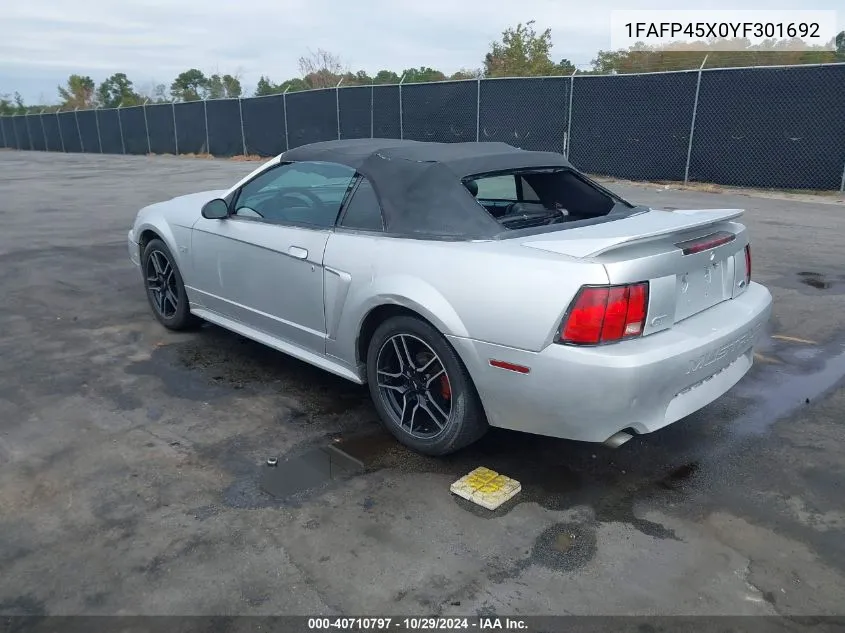 2000 Ford Mustang Gt VIN: 1FAFP45X0YF301692 Lot: 40710797