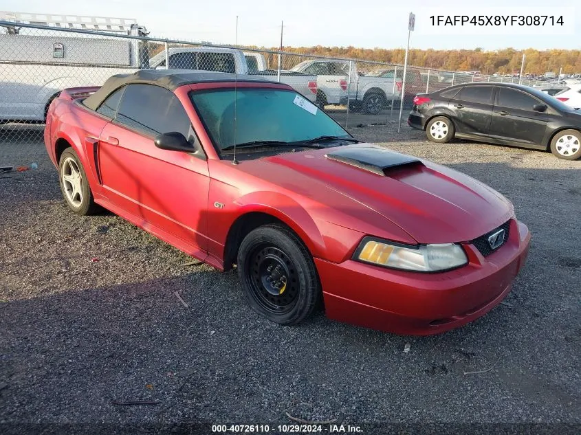 2000 Ford Mustang Gt VIN: 1FAFP45X8YF308714 Lot: 40726110