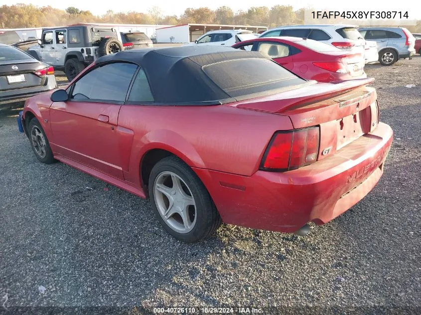 2000 Ford Mustang Gt VIN: 1FAFP45X8YF308714 Lot: 40726110