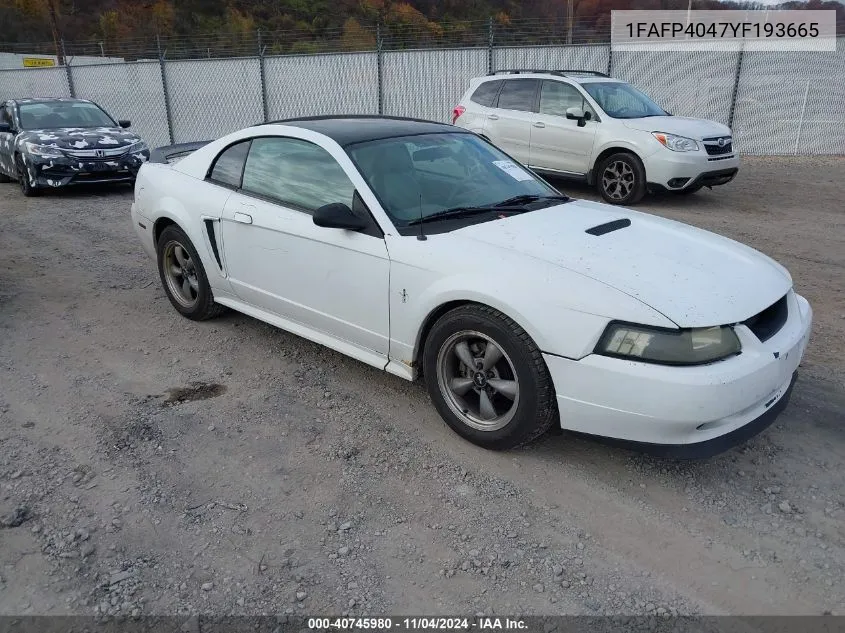 2000 Ford Mustang VIN: 1FAFP4047YF193665 Lot: 40745980