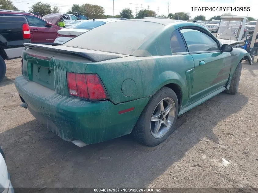 2000 Ford Mustang VIN: 1FAFP4048YF143955 Lot: 40747937