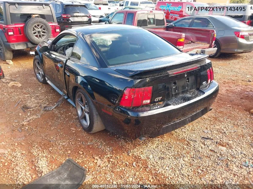 2000 Ford Mustang Gt VIN: 1FAFP42X1YF143495 Lot: 40752230