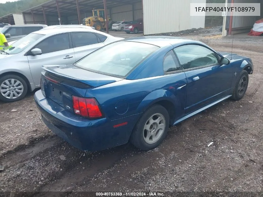 2000 Ford Mustang VIN: 1FAFP4041YF108979 Lot: 40753369