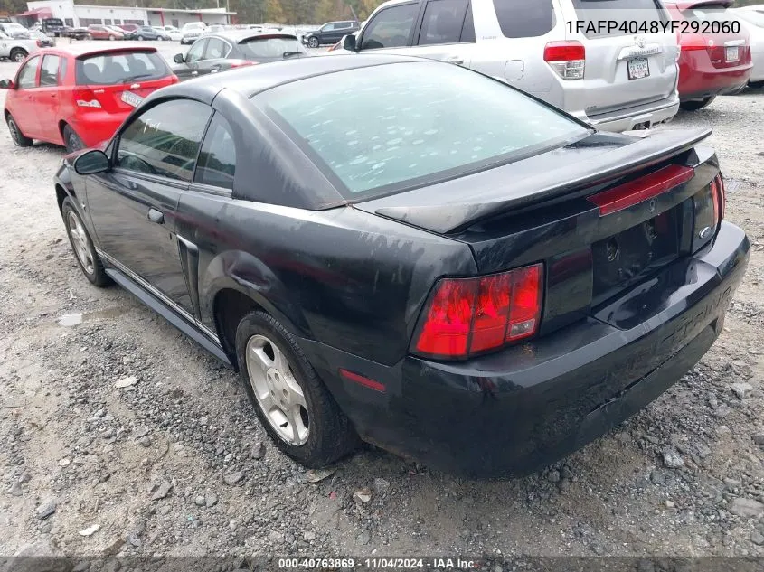 2000 Ford Mustang VIN: 1FAFP4048YF292060 Lot: 40763869