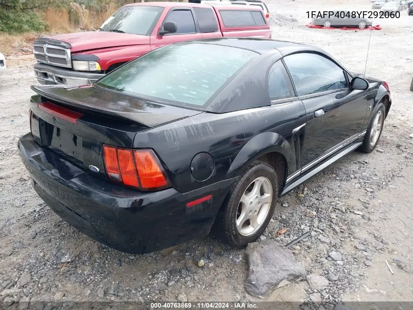 2000 Ford Mustang VIN: 1FAFP4048YF292060 Lot: 40763869