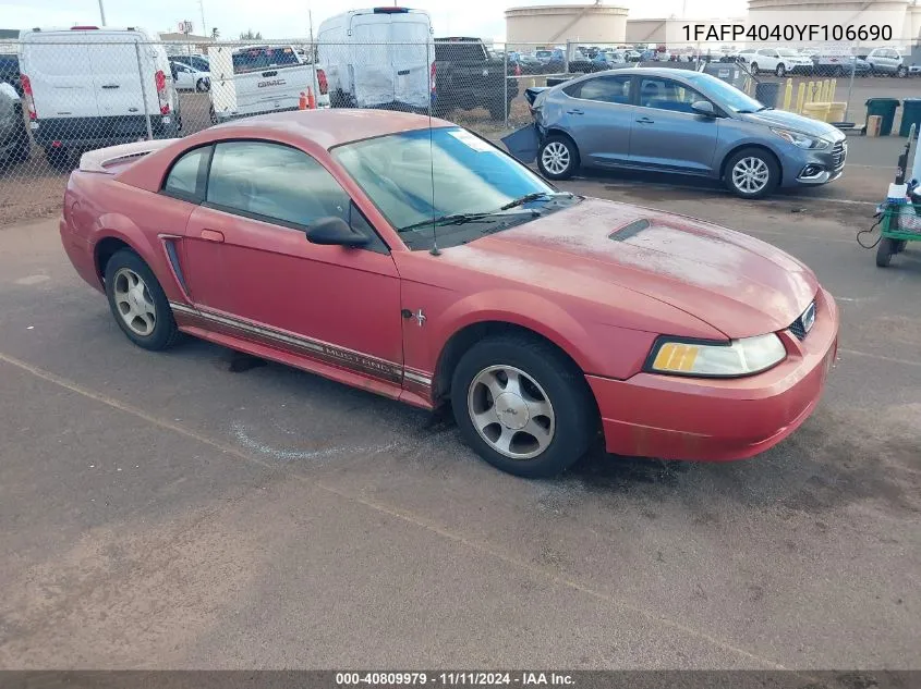 2000 Ford Mustang VIN: 1FAFP4040YF106690 Lot: 40809979