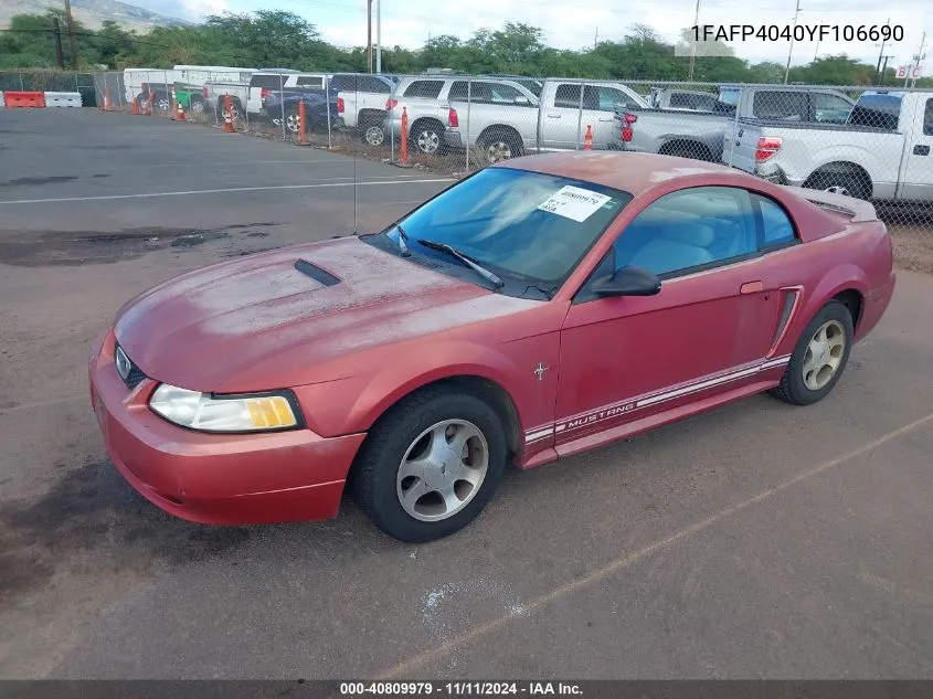 2000 Ford Mustang VIN: 1FAFP4040YF106690 Lot: 40809979