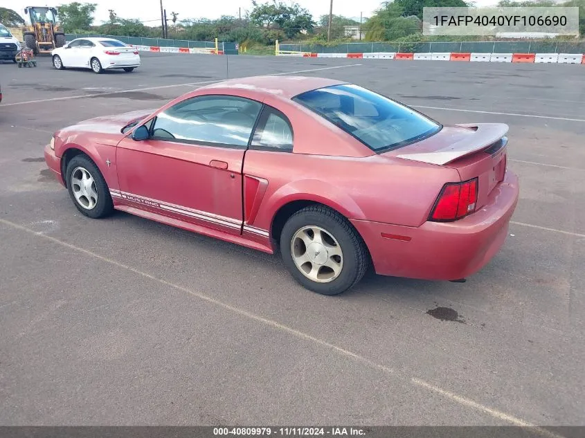 2000 Ford Mustang VIN: 1FAFP4040YF106690 Lot: 40809979