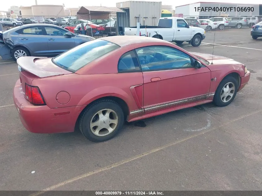 2000 Ford Mustang VIN: 1FAFP4040YF106690 Lot: 40809979