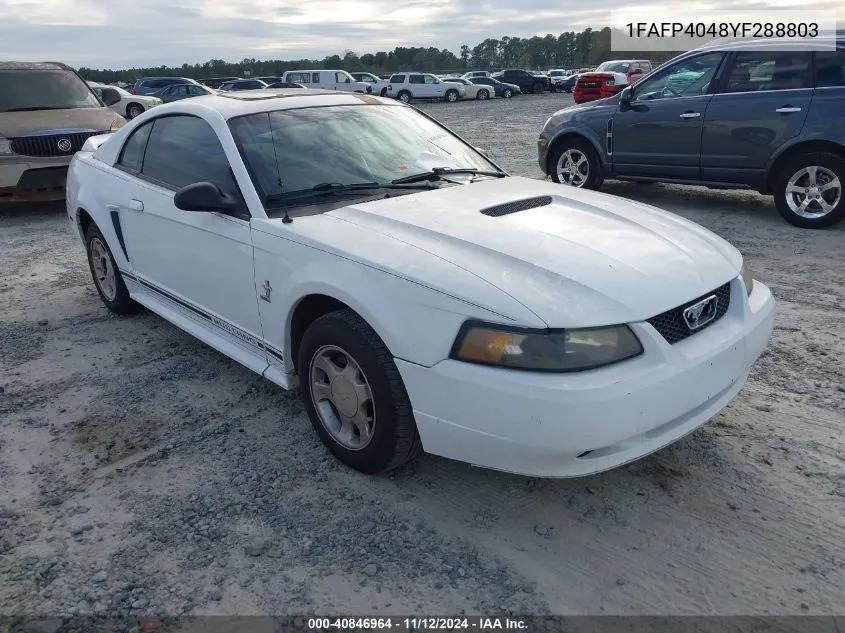 2000 Ford Mustang VIN: 1FAFP4048YF288803 Lot: 40846964