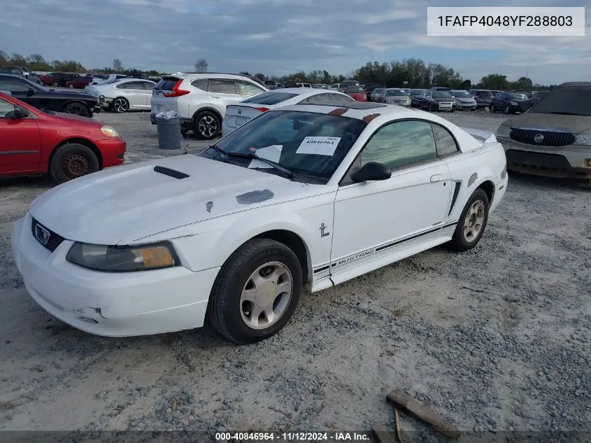 2000 Ford Mustang VIN: 1FAFP4048YF288803 Lot: 40846964