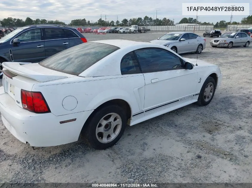 2000 Ford Mustang VIN: 1FAFP4048YF288803 Lot: 40846964