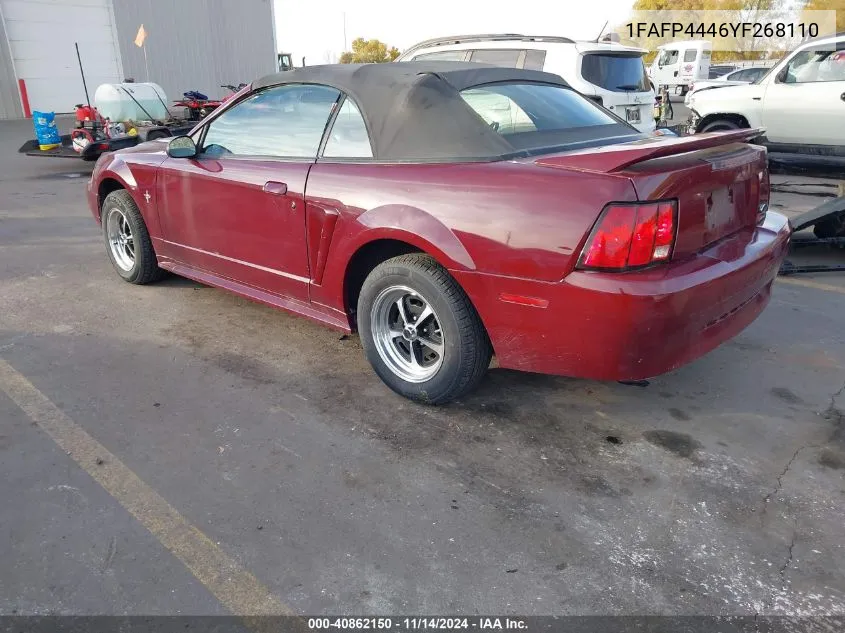 2000 Ford Mustang VIN: 1FAFP4446YF268110 Lot: 40862150