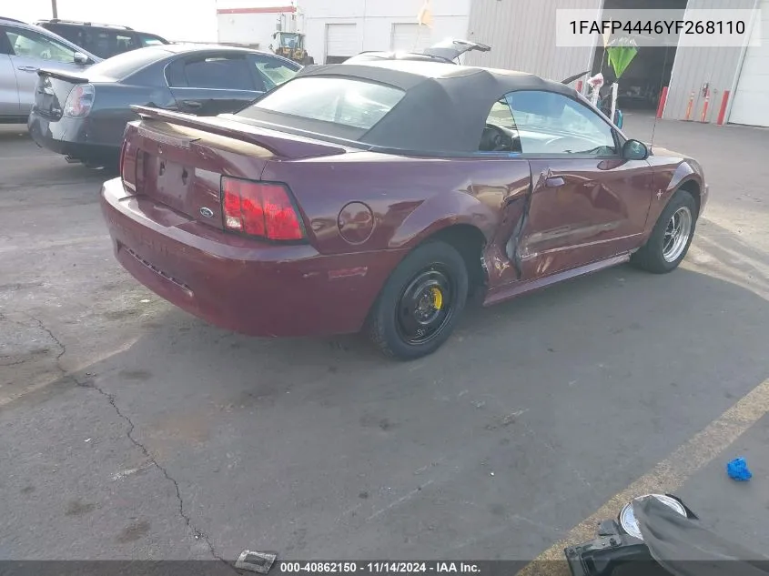 2000 Ford Mustang VIN: 1FAFP4446YF268110 Lot: 40862150