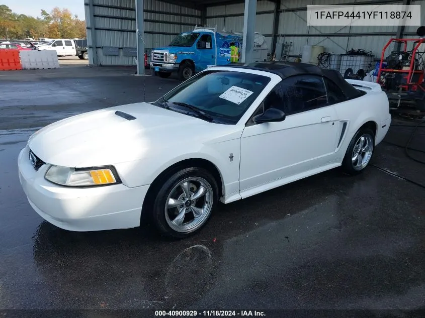 2000 Ford Mustang VIN: 1FAFP4441YF118874 Lot: 40900929