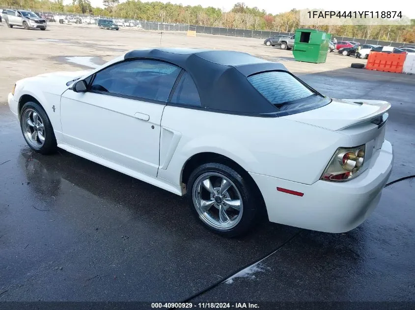 2000 Ford Mustang VIN: 1FAFP4441YF118874 Lot: 40900929