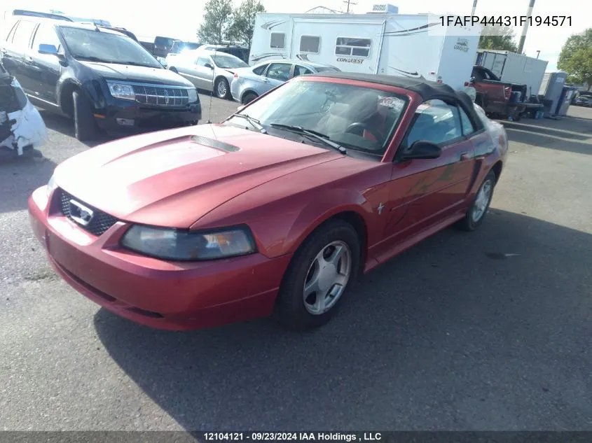 2001 Ford Mustang VIN: 1FAFP44431F194571 Lot: 12104121