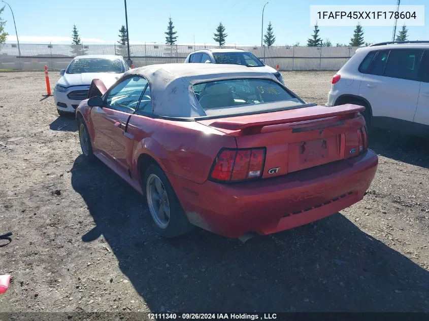 2001 Ford Mustang Gt VIN: 1FAFP45XX1F178604 Lot: 12111340