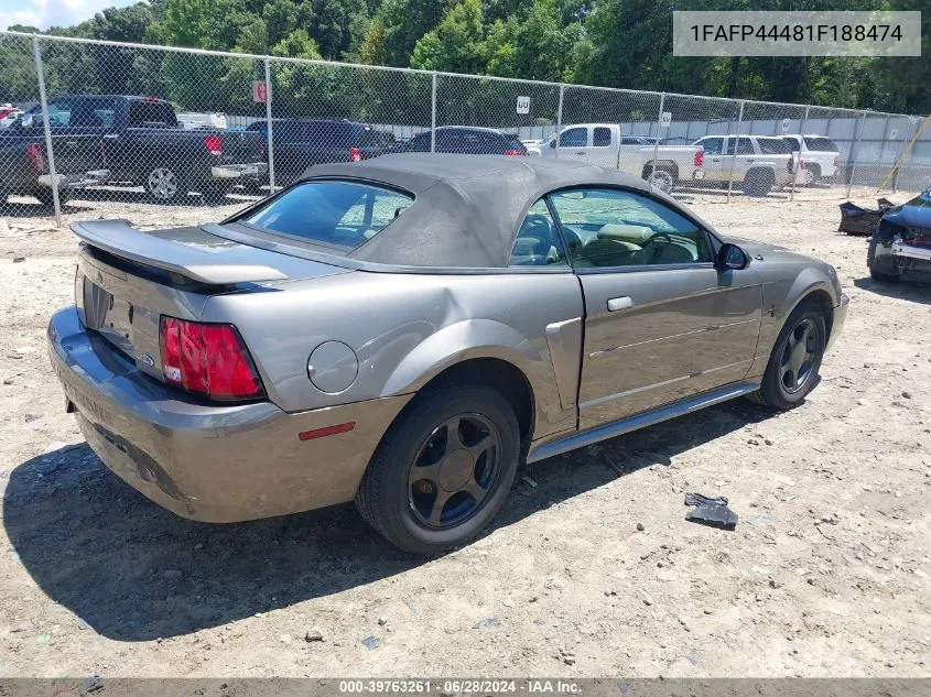 2001 Ford Mustang VIN: 1FAFP44481F188474 Lot: 39763261