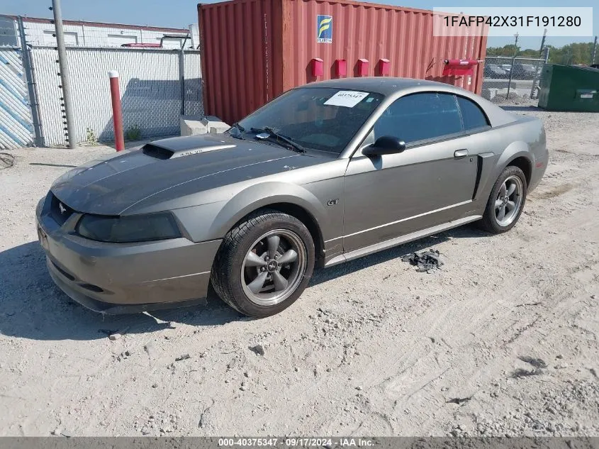 2001 Ford Mustang Gt VIN: 1FAFP42X31F191280 Lot: 40375347