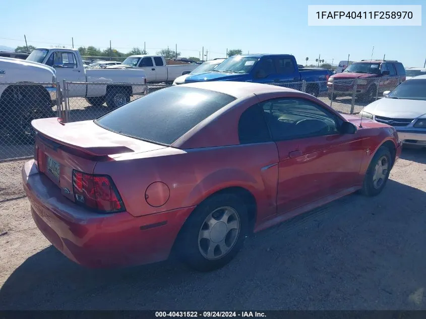 2001 Ford Mustang VIN: 1FAFP40411F258970 Lot: 40431522