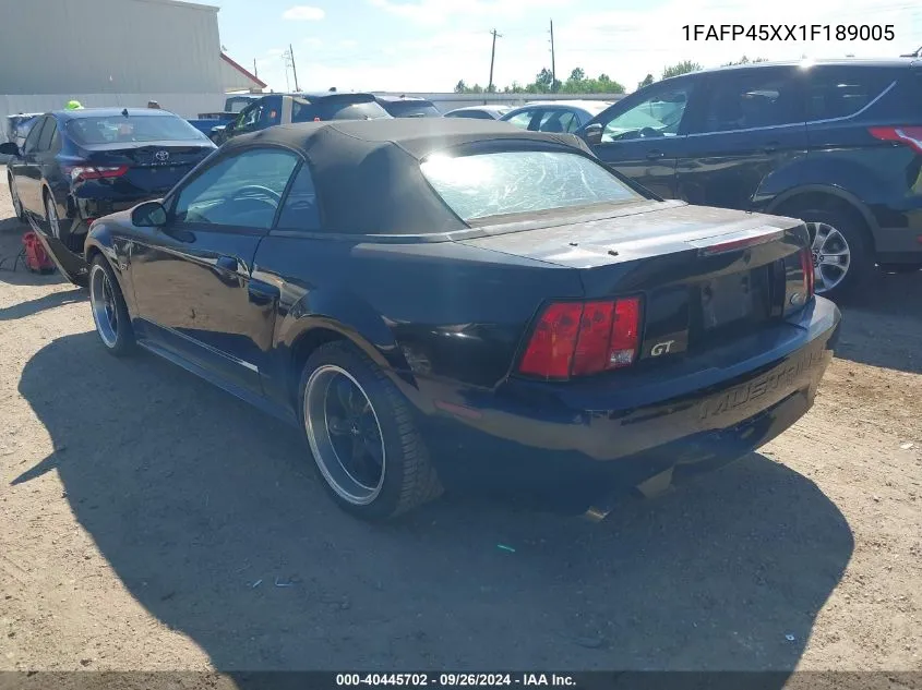 2001 Ford Mustang Gt VIN: 1FAFP45XX1F189005 Lot: 40445702