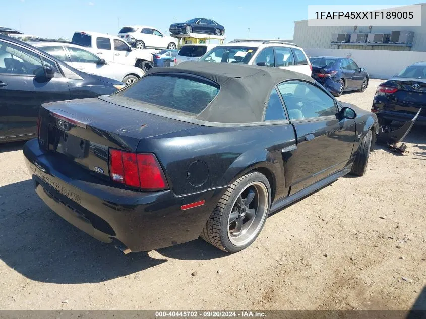 2001 Ford Mustang Gt VIN: 1FAFP45XX1F189005 Lot: 40445702