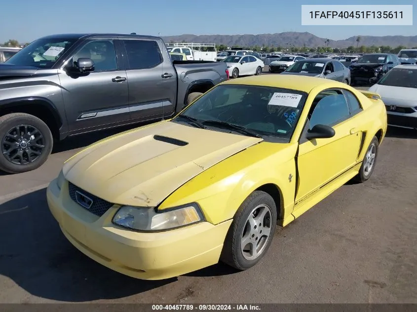 2001 Ford Mustang VIN: 1FAFP40451F135611 Lot: 40457789