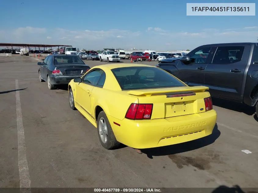 2001 Ford Mustang VIN: 1FAFP40451F135611 Lot: 40457789