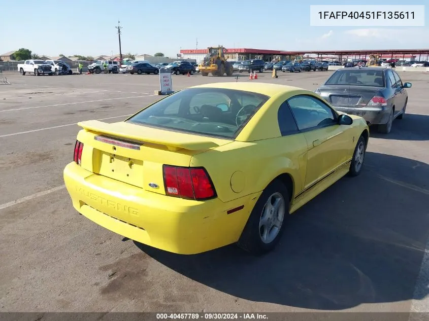 2001 Ford Mustang VIN: 1FAFP40451F135611 Lot: 40457789