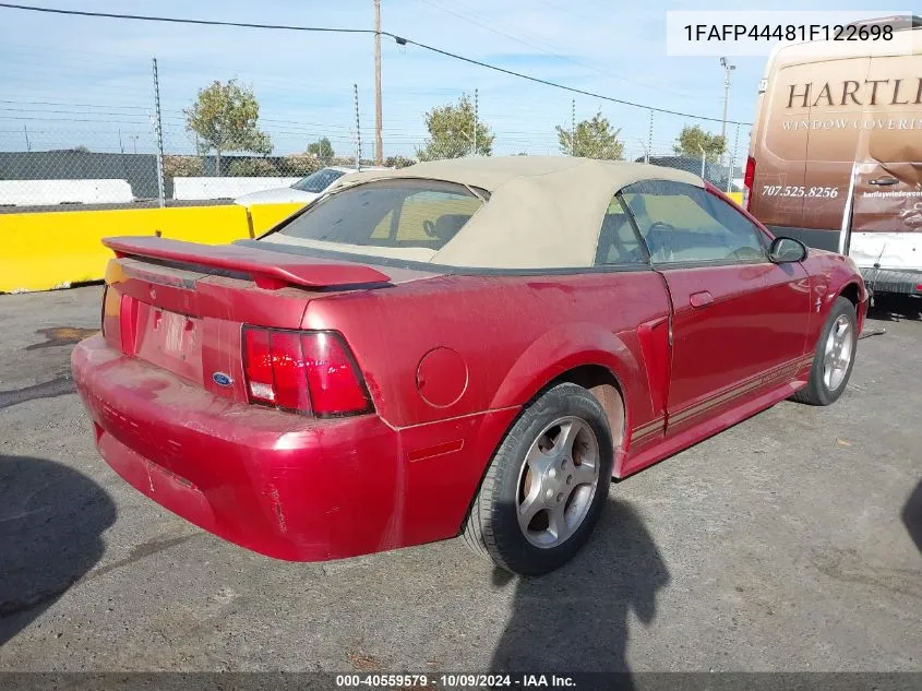 2001 Ford Mustang VIN: 1FAFP44481F122698 Lot: 40559579