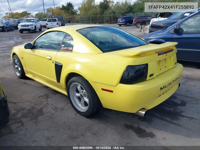 2001 Ford Mustang Gt VIN: 1FAFP42X41F255892 Lot: 40603098