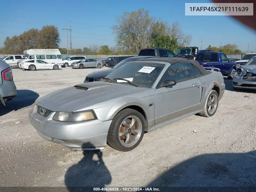 2001 Ford Mustang Gt VIN: 1FAFP45X21F111639 Lot: 40636826