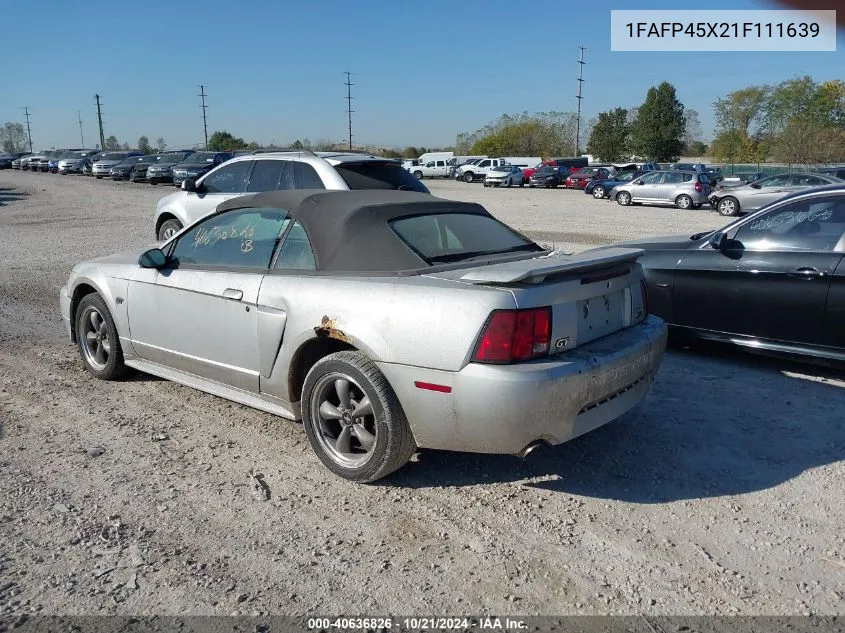 2001 Ford Mustang Gt VIN: 1FAFP45X21F111639 Lot: 40636826