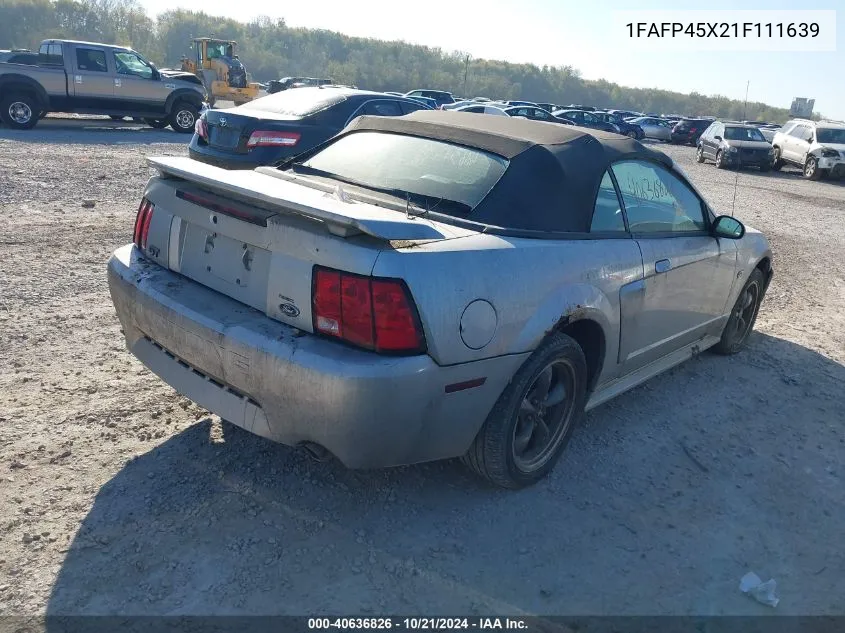 2001 Ford Mustang Gt VIN: 1FAFP45X21F111639 Lot: 40636826