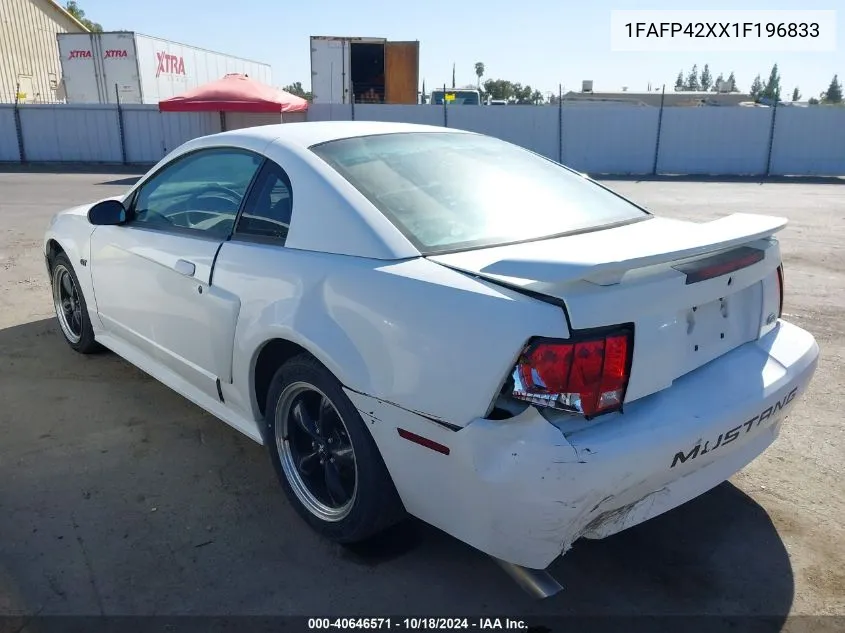 2001 Ford Mustang Gt VIN: 1FAFP42XX1F196833 Lot: 40646571