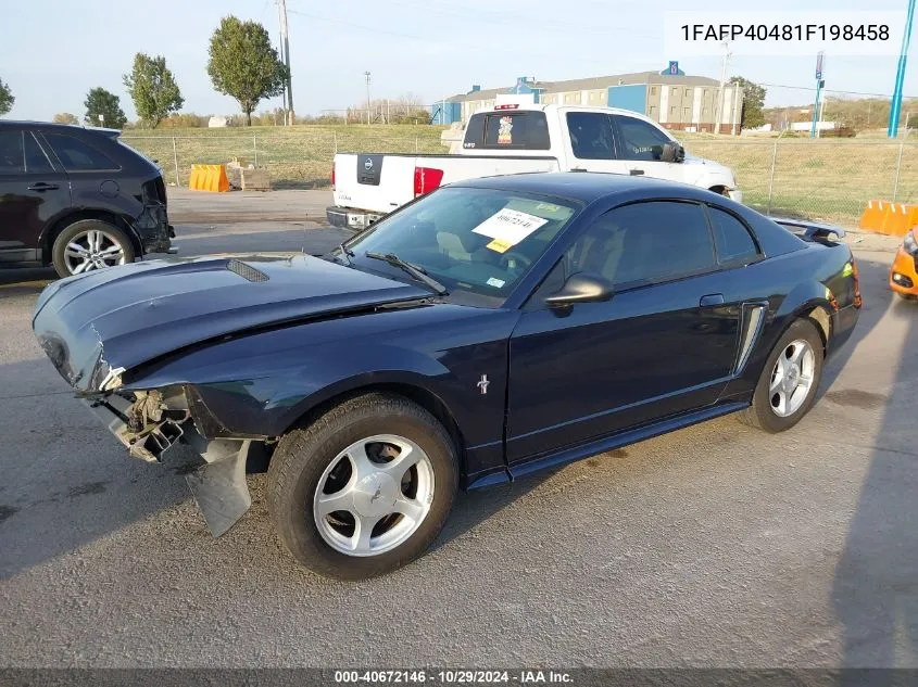 2001 Ford Mustang VIN: 1FAFP40481F198458 Lot: 40672146