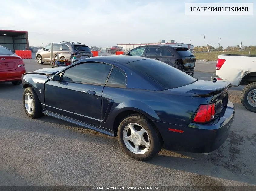 2001 Ford Mustang VIN: 1FAFP40481F198458 Lot: 40672146