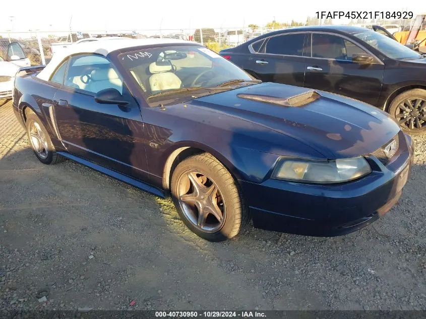 2001 Ford Mustang Gt VIN: 1FAFP45X21F184929 Lot: 40730950