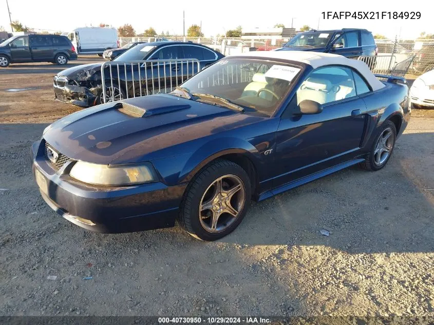 2001 Ford Mustang Gt VIN: 1FAFP45X21F184929 Lot: 40730950