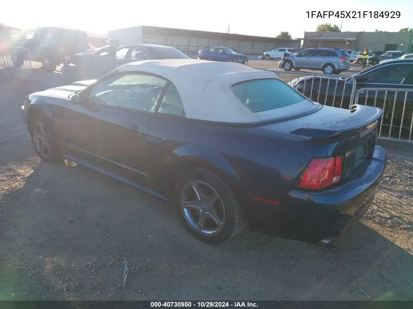 2001 Ford Mustang Gt VIN: 1FAFP45X21F184929 Lot: 40730950