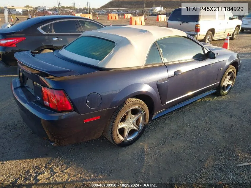 2001 Ford Mustang Gt VIN: 1FAFP45X21F184929 Lot: 40730950