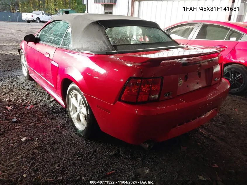 2001 Ford Mustang Gt VIN: 1FAFP45X81F141681 Lot: 40771522