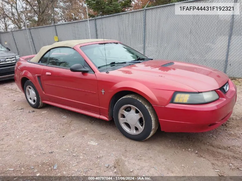 2001 Ford Mustang VIN: 1FAFP44431F192321 Lot: 40797044