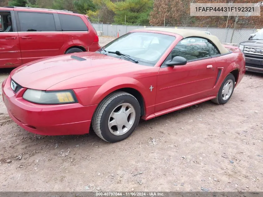 2001 Ford Mustang VIN: 1FAFP44431F192321 Lot: 40797044