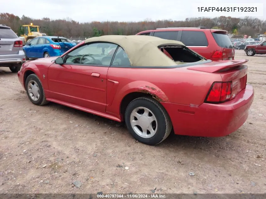 2001 Ford Mustang VIN: 1FAFP44431F192321 Lot: 40797044