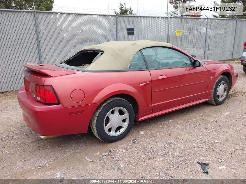 2001 Ford Mustang VIN: 1FAFP44431F192321 Lot: 40797044