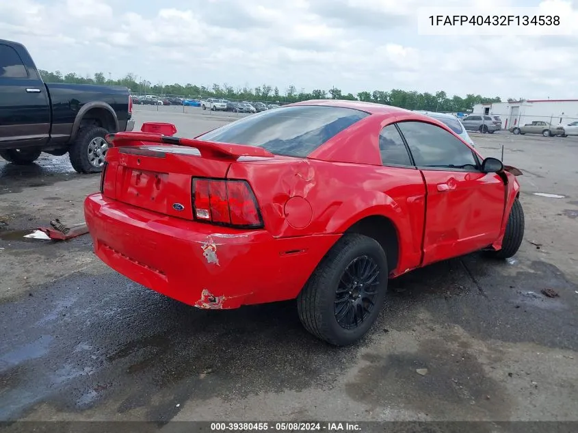 2002 Ford Mustang VIN: 1FAFP40432F134538 Lot: 39380455